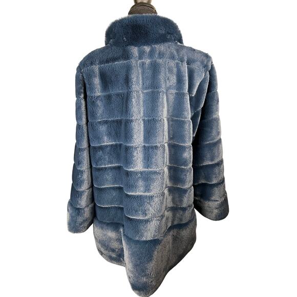 QVC Dennis Basso Regular Pelted Faux Fur Jacket w/ Stand Collar NAVY NWOT SIZE L - Picture 4 of 8
